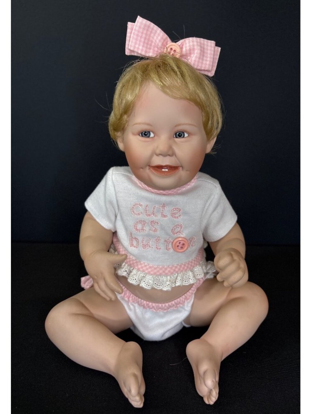Ashton-Drake Galleries 1993 "Cute As A Button" Baby Doll Blonde Hair Pink Outfit - Picture 14 of 16